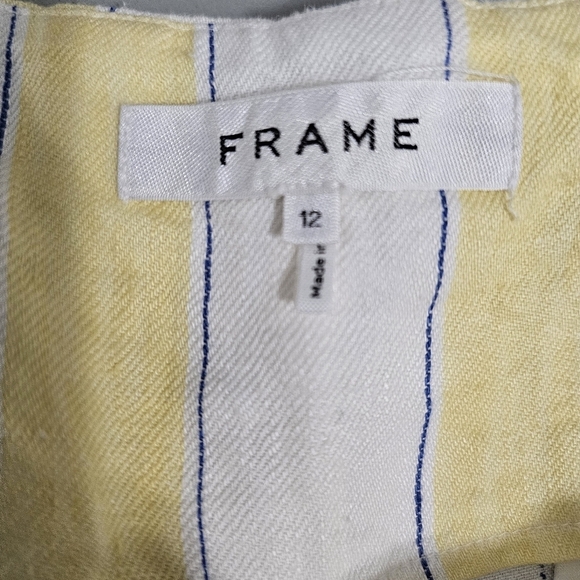 FRAME Women's butter Yellow Haze Striped Belted Linen Breathable  Shorts Size 12 - Picture 5 of 10